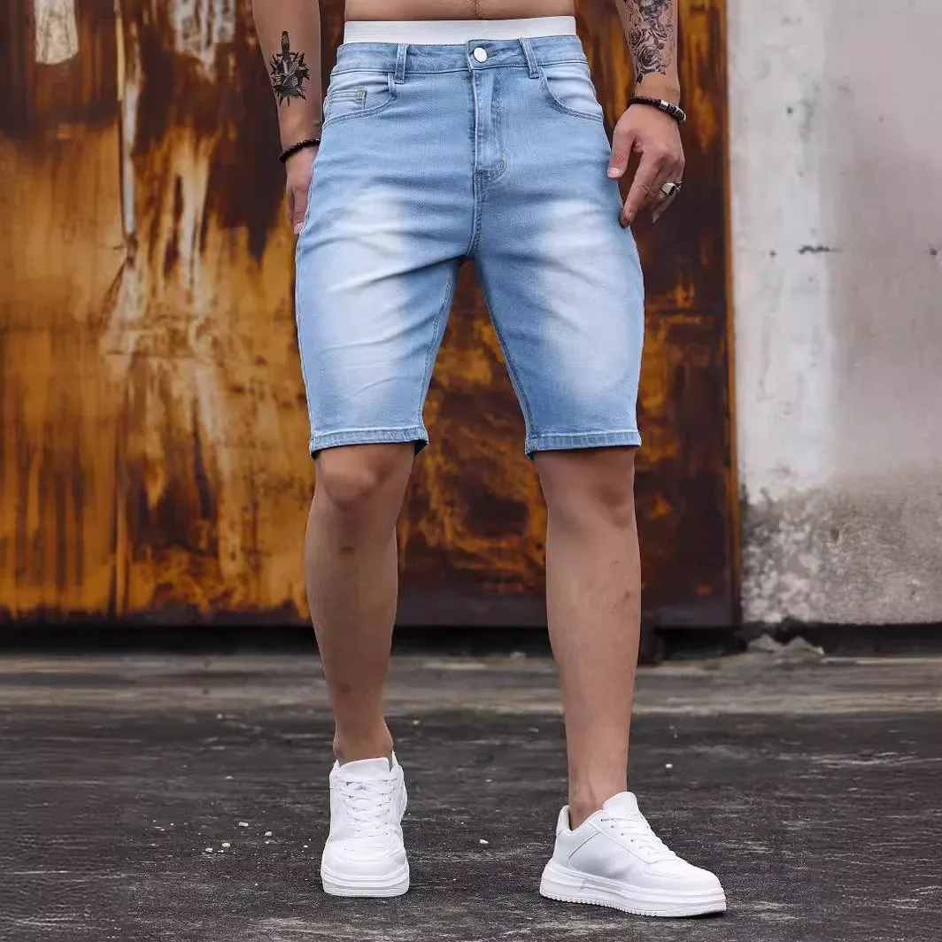 Levis Jeans 501 - شورت جينز رجالي مطاطي مغسول بتصميم