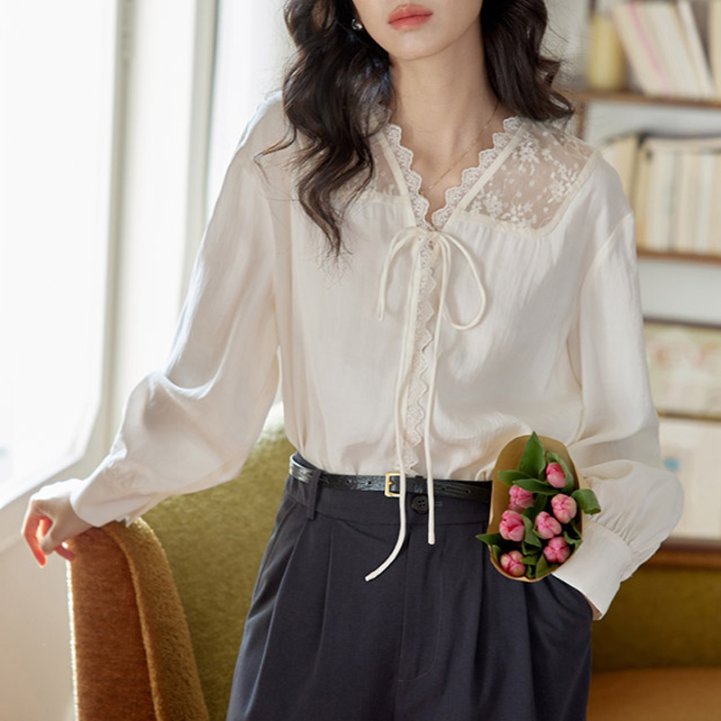 Women Formal Wear Korean - قمصان نسائية بأكمام طويلة من الساتان
