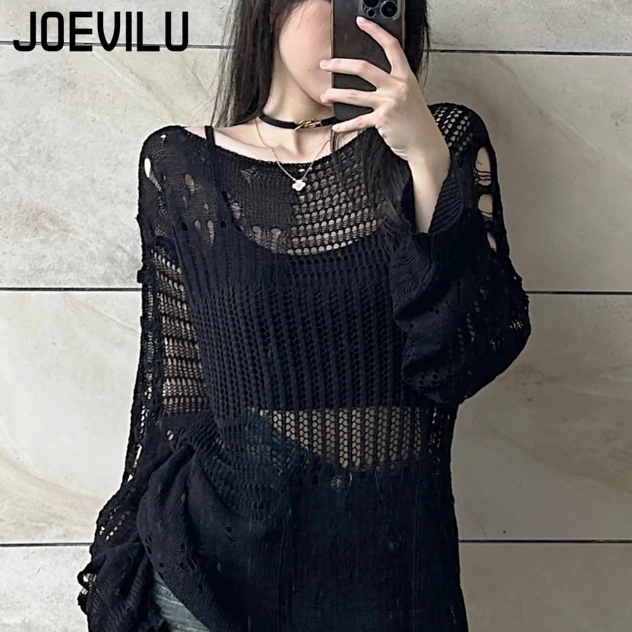 Women'S Formal Wear Blouse - JOEVILU بلوزة متماسكة مجوفة صيفية فضفاضة
