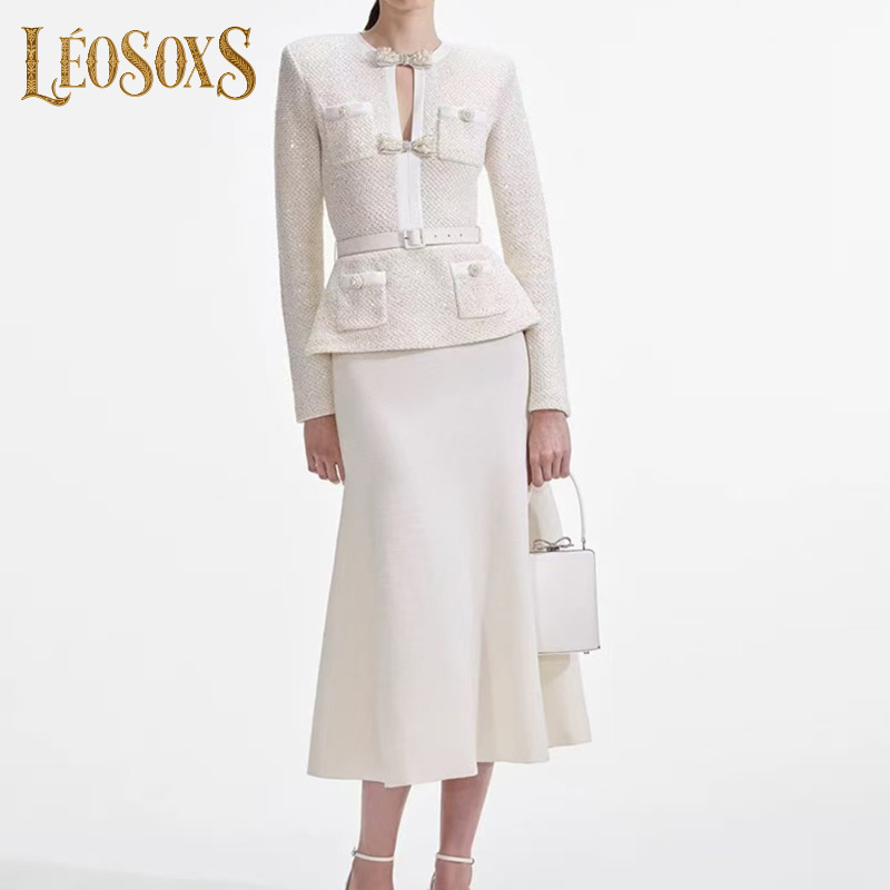 Pencil Skirt Midi - مجموعة LEOSOXS النسائية المنسقة: سترة تويد