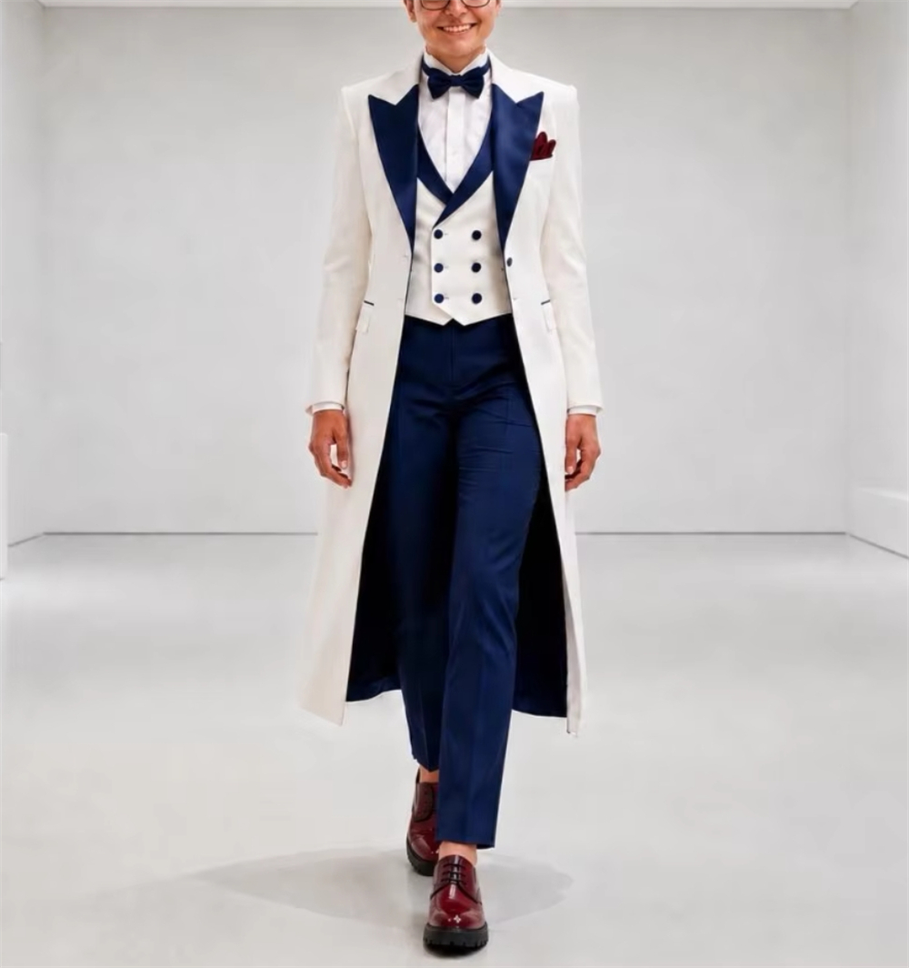 Women'S Formal Wear Wedding - سترة نسائية زرقاء داكنة وبيضاء أنيقة