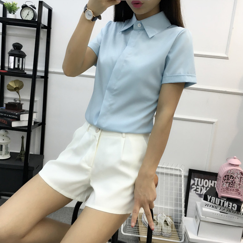 قميص أبيض فضفاض بأكمام قصيرة ل - مراجعة Women Formal Wear Korean وسعره