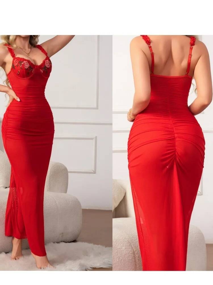 فستان أحمر مكشكش مع حزام Bodyc - مراجعة Women Formal Wear Trends وسعره