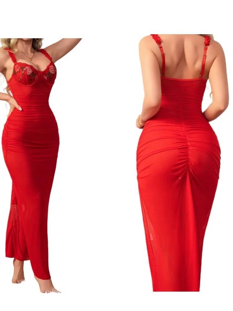 فستان أحمر مكشكش مع حزام Bodyc - مراجعة Women Formal Wear Trends وسعره